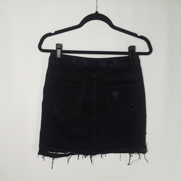 NASTY GAL IVIVI Black "Distressed Is More" Denim Raw Hem Mini Skirt Small - Picture 4 of 7